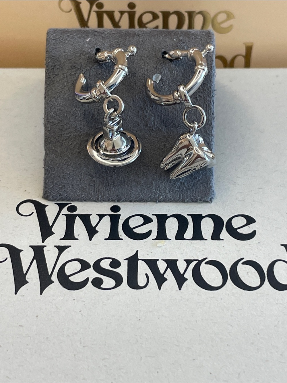 Vivienne Westwood Silver Orb & Crown Hoop Charm Earrings